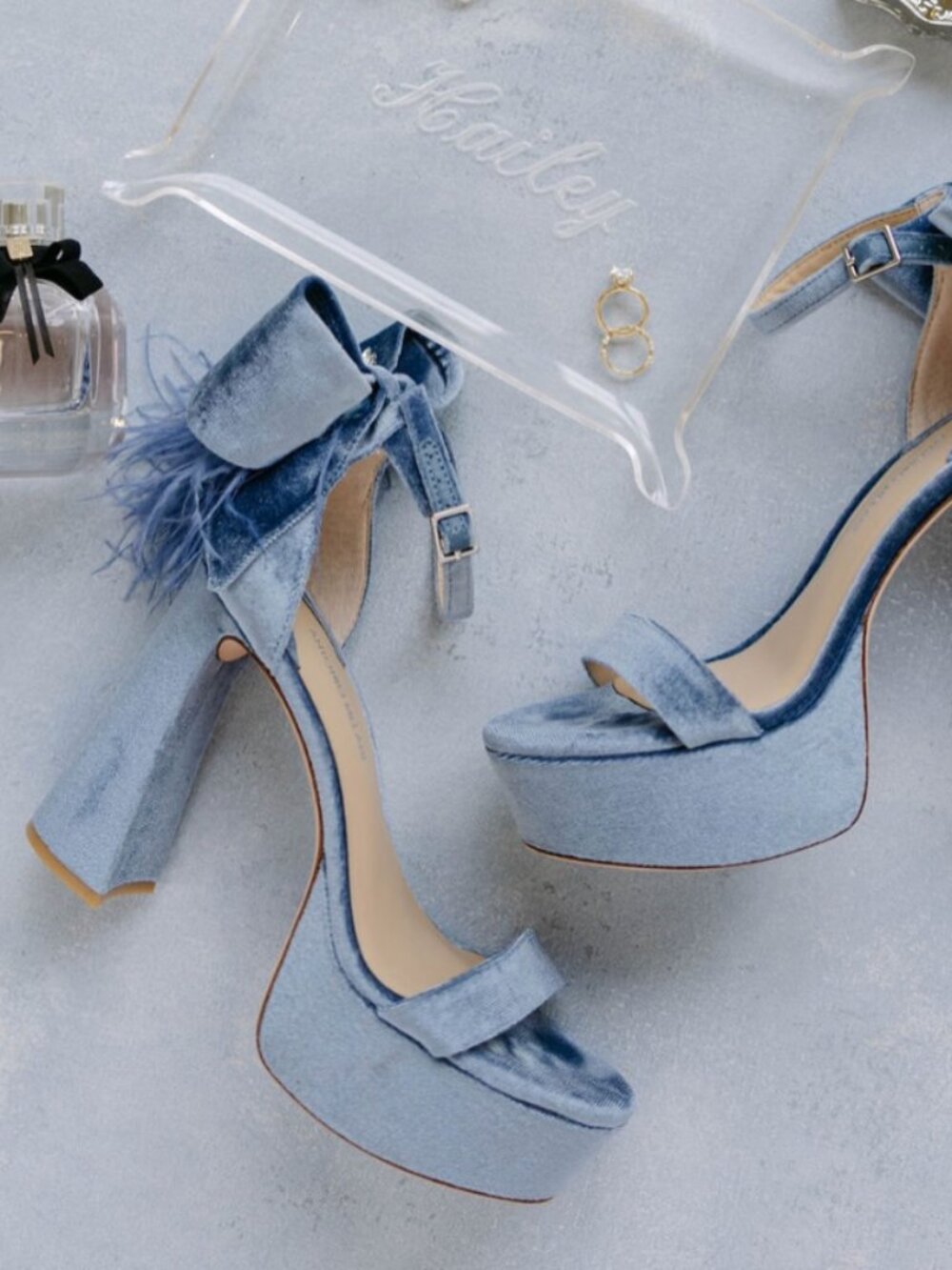 ANTONIO MELANI Light Blue Velvet Platform Sandal Heels